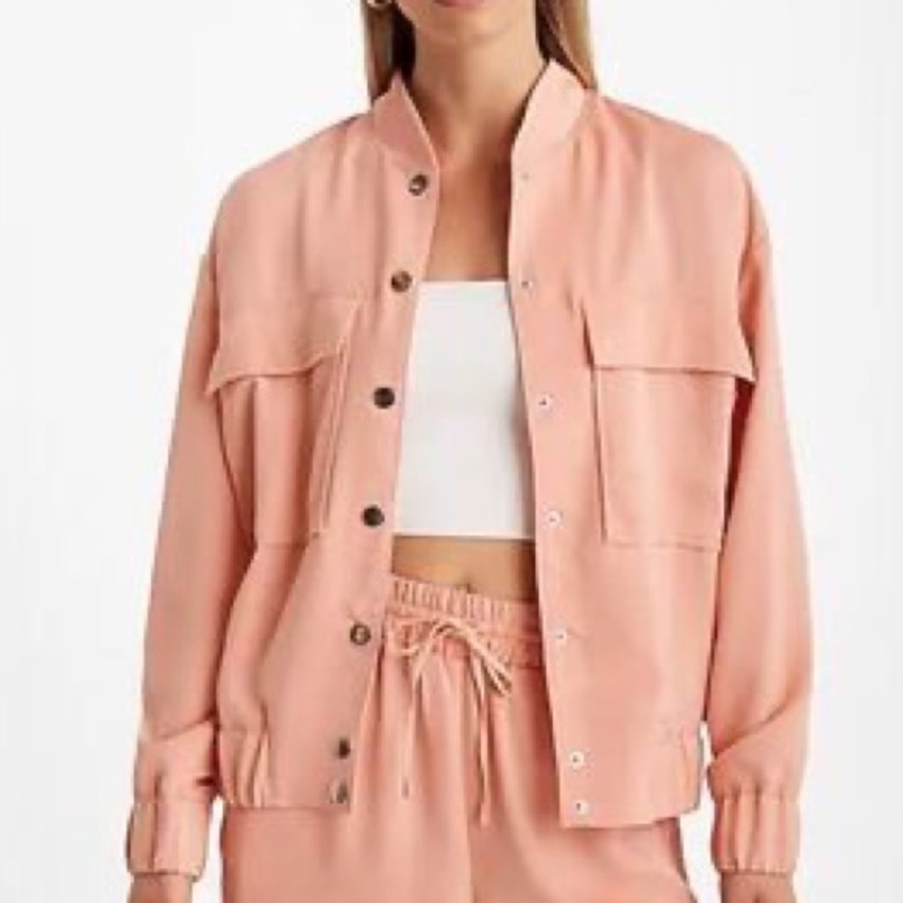 Express SATIN Blush Pink BOMBER JACKET, WOMEN SIZE XS